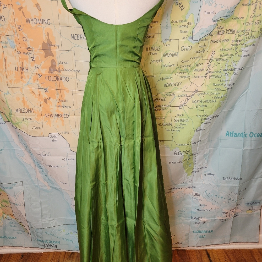 Vintage 1950s Green Evening Gown Womens Formal Full Length Dress - Picture 7 of 16